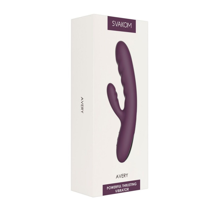 Комплект вібратора-кролика Svakom Avery Lilac, що включає сам пристрій та інструкцію/зарядний пристрій