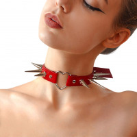 Чокер Art of Sex Сердце с шипами, натуральная кожа, красный