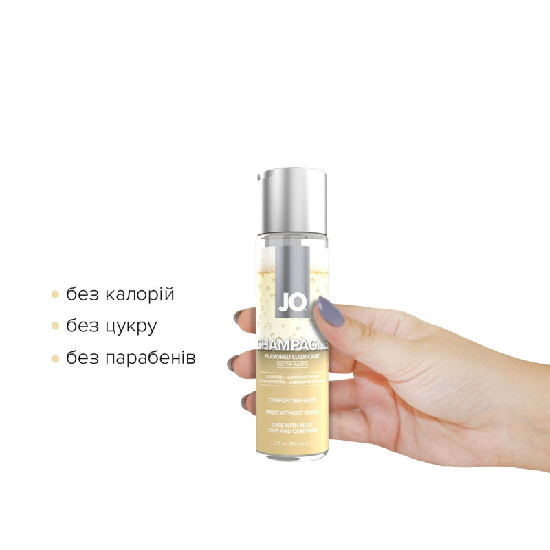 Лубрикант JO Champagne - вигляд флакона збоку, акцент на текстурі