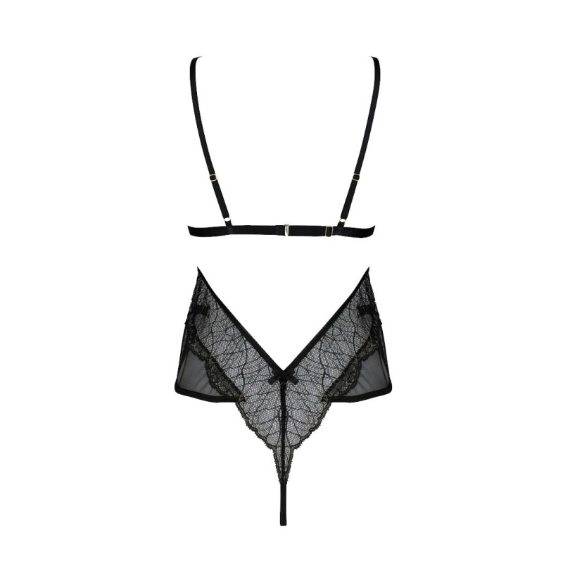 Боді Passion AMBERLY BODY 4XL/5XL чорне: текстура м'якого матеріалу та сяюча золота нитка