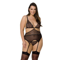 Корсет Passion AMBERLY CORSET 6XL/7XL, чорний, асиметричний, мереживний, зі стрингами