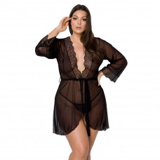 Пеньюар Passion AMBERLY PEIGNOIR 4XL/5XL, черный, ажурные детали, широкие рукава — Keks-Hub