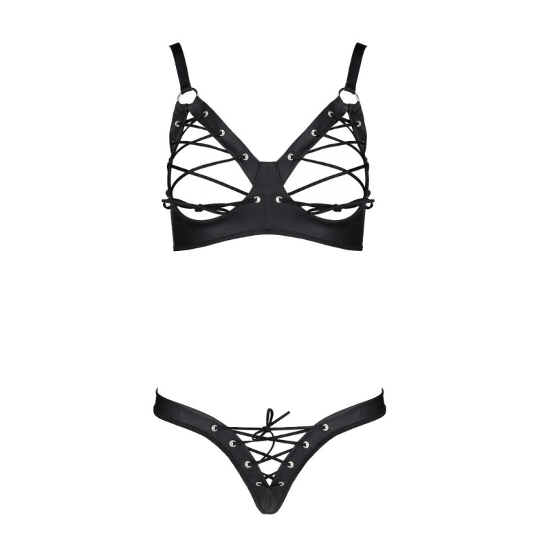 Елегантні стрінги зі шнурівкою з комплекту Passion CELINE BIKINI 4XL/5XL black, виконані з екошкіри