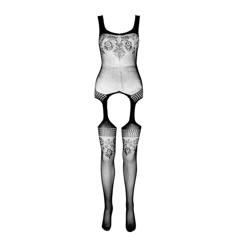 Флористичний візерунок на чорному бодістокінгу Passion ECO BS008, деталізація малюнка