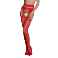 Колготки-бодістокінг Passion ECO S002 red с доступом, геометрическое плетение