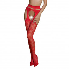 Еротичні колготки-бодістокінг Passion ECO S002 red, з доступом, геометричне плетіння — Keks-Hub