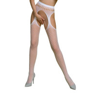 Колготки-бодистокинг Passion ECO S002 white, с доступом, геометрическое плетение