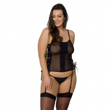 Сітчастий корсет Passion MALWIA CORSET 4XL/5XL black з люверсами та пажами — Keks-Hub