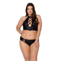 Комплект Passion NANCY BIKINI 4XL/5XL black, бра та трусики з екошкіри