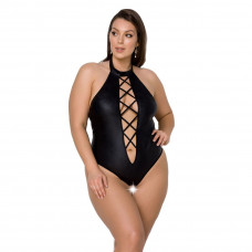 Боди Passion NANCY BODY 4XL/5XL black, экокожа, имитация шнуровки, открытый доступ — Keks-Hub