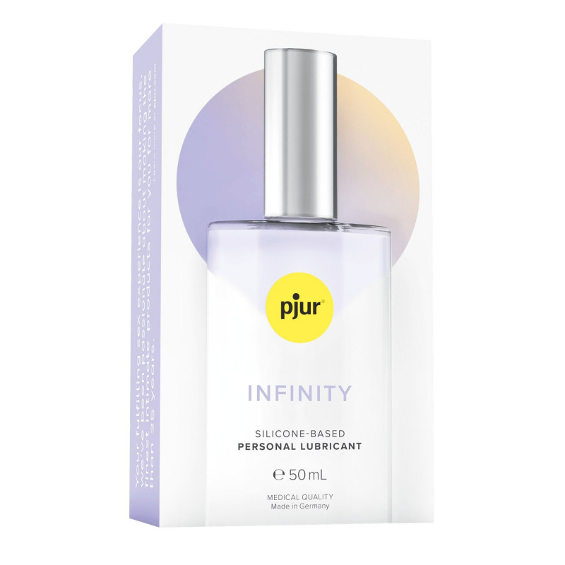Детальний вигляд пакування преміальної змазки Pjur INFINITY 50 мл, етикетка з інформацією про склад