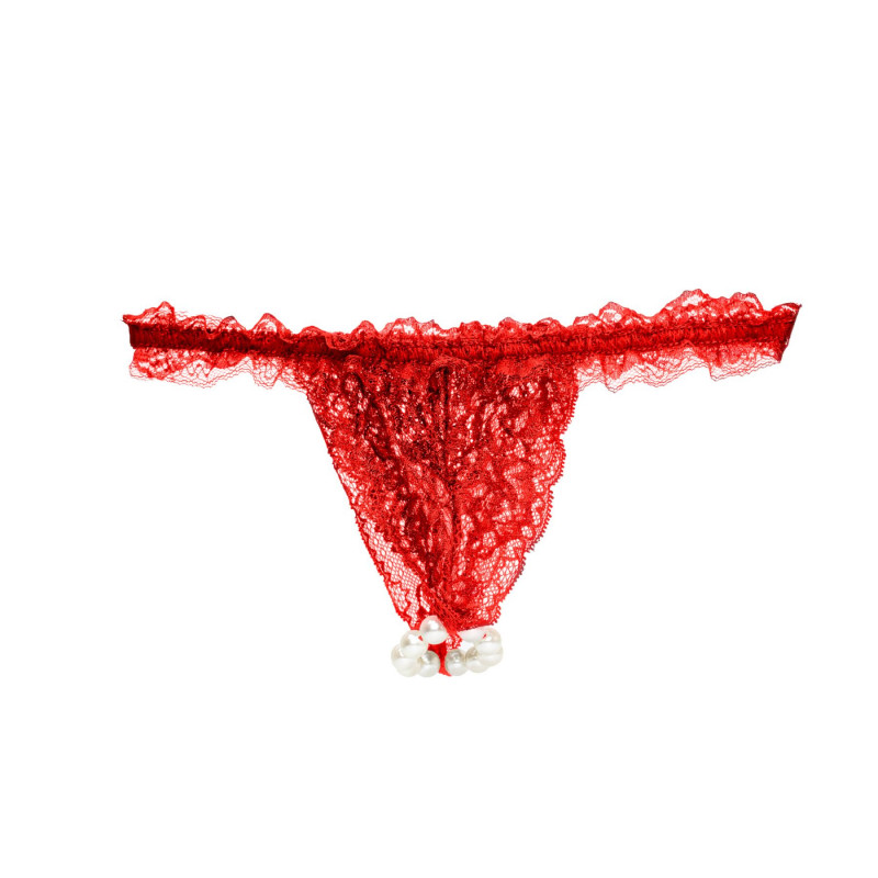 Вид збоку на червоні бразильські трусики Intt BRAZILIAN PANTY RED з перлинним кільцем