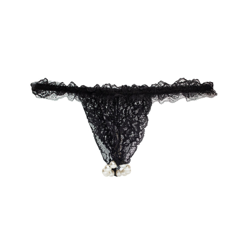 Трусики Brazilian Panty Black Intt з перлинним кільцем, детальний вигляд збоку, демонстрація дизайну