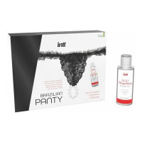 Набор Intt BRAZILIAN PANTY BLACK: трусики резинка S-XL жемчужное кольцо + клубничная смазка