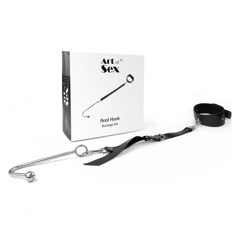 Анальний гак Art of Sex 1 з чорним нашийником з натуральної шкіри, вид збоку