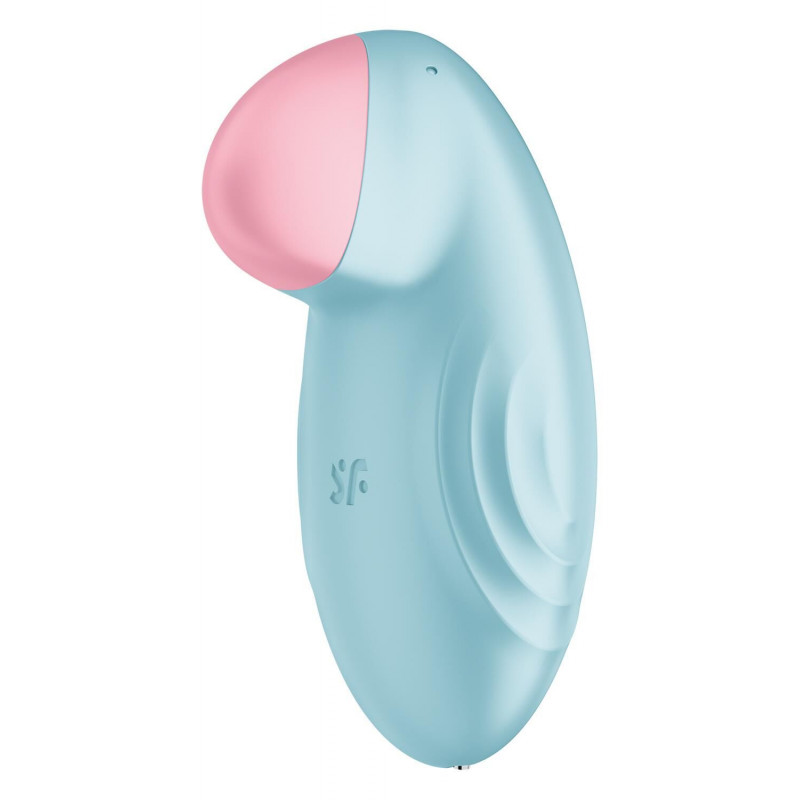 Вигляд збоку світло-блакитного смарт-вібратора Satisfyer Tropical Tip, підкреслює його витончені вигини