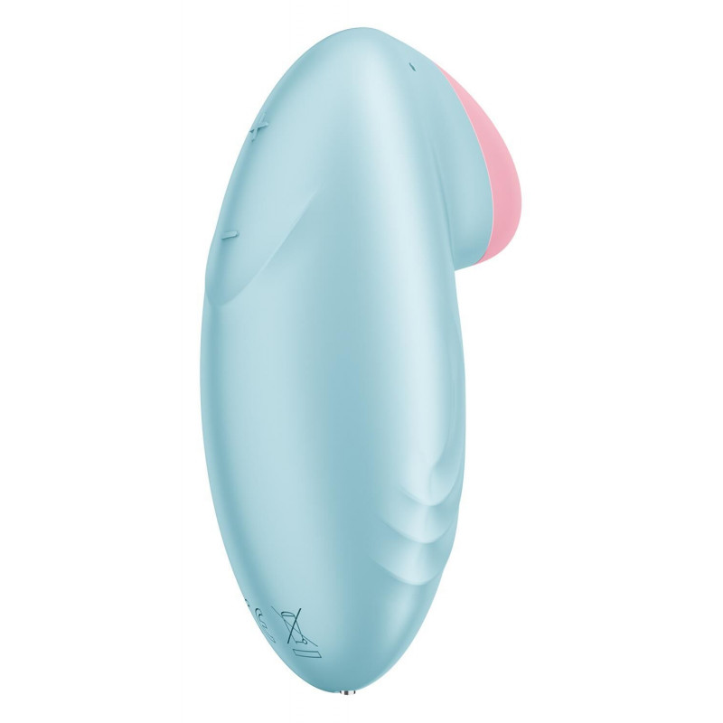 Близьке фото світло-блакитного вібратора Satisfyer Tropical Tip, що показує матеріал та гладкість