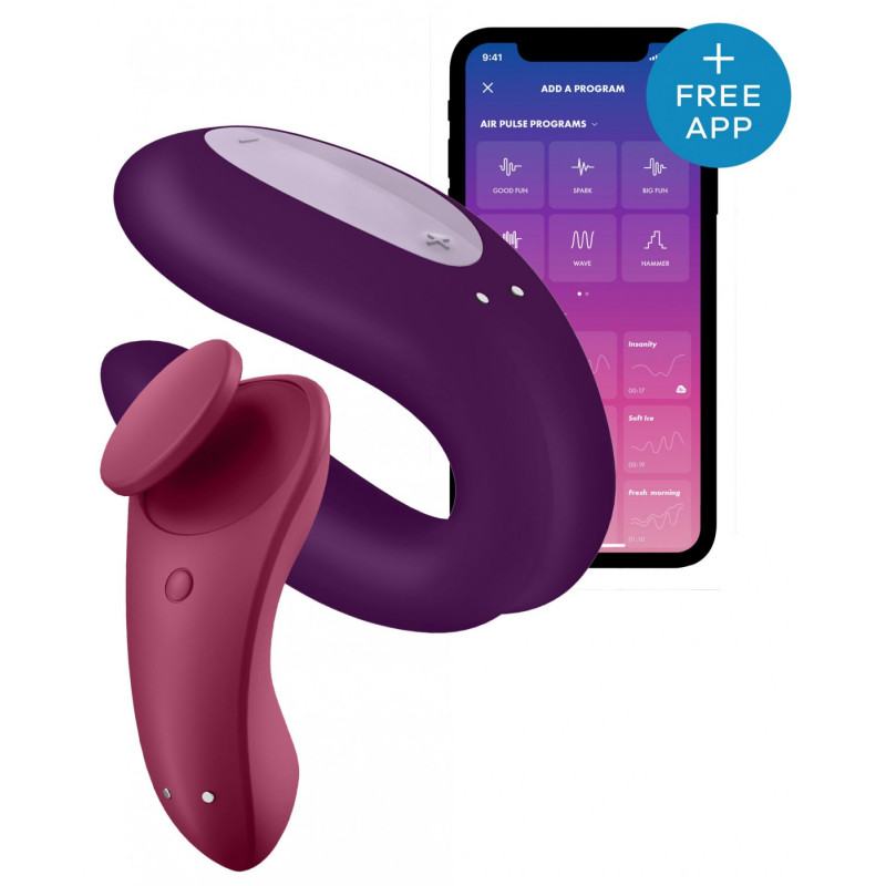 Вібратор Satisfyer Double Joy збоку: демонструється його ергономічна форма та вигнута головка для максимальної стимуляції.