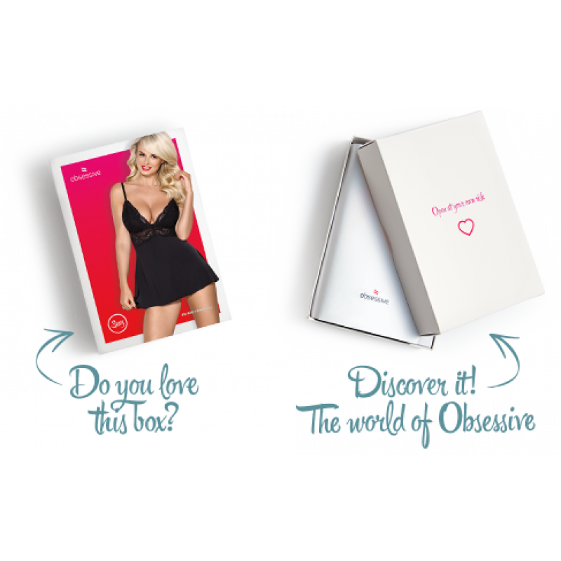 Детальний кадр мережива на чорному пеньюарі Obsessive 810-BAB-1