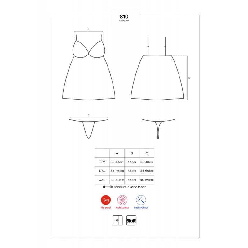 Упаковка пеньюара Obsessive 810-BAB-2, білий сатин та мереживо