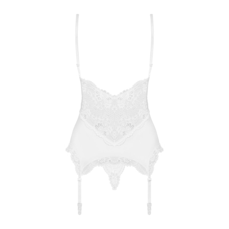 Мереживна деталізація бавовняної основи білого корсету Obsessive 810-COR-2
