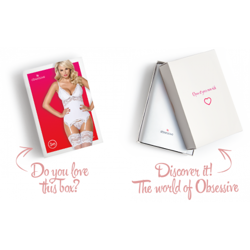 Упаковка білого сатинового корсету Obsessive 810-COR-2