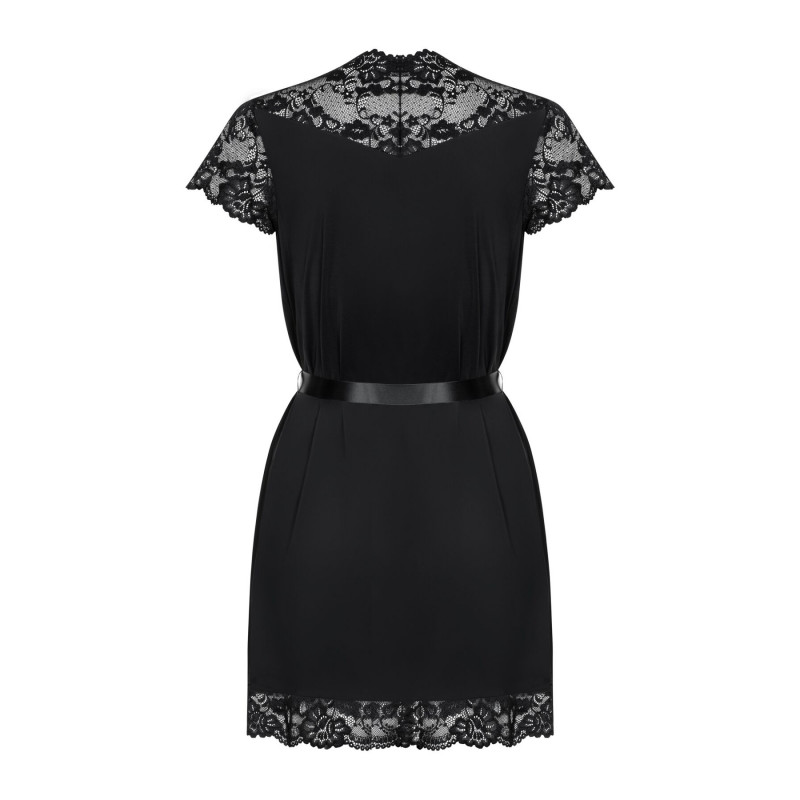 Сатиновий відкритий пеньюар Obsessive 810-PEI–1 peignoir black S/M - модель в пеньюарі, спокусливий образ