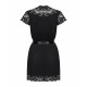 Сатиновий відкритий пеньюар Obsessive 810-PEI–1 peignoir black S/M - модель в пеньюарі, спокусливий образ