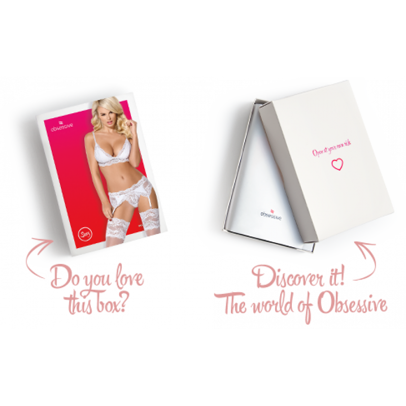 Упаковка білого мереживної комплекту білизни Obsessive 810-SEG-2 S/M