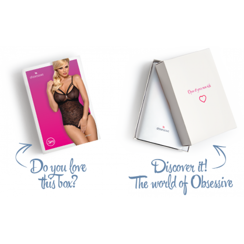 Чорне мереживне боді Obsessive teddy S/M - загальний вигляд, акцент на жіночність