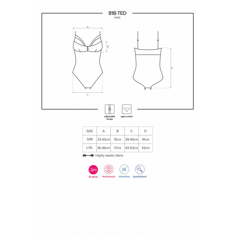 Бордовий мереживний боді Obsessive 818-TED-1 L/XL в упаковці