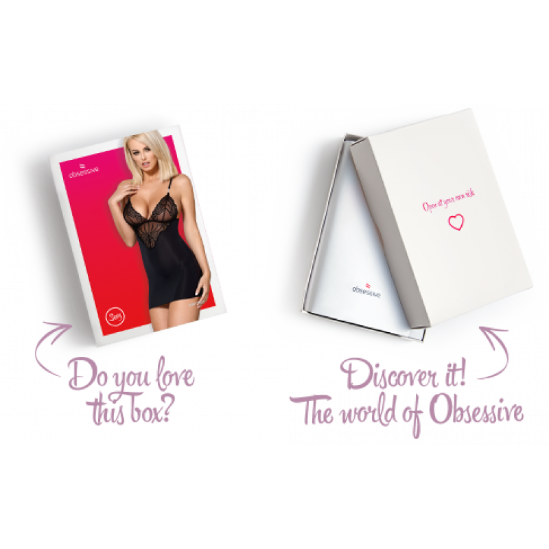 Жіноча чорна сатинова сорочка Obsessive 828-CHE-1 з витонченим мереживом, розмір L/XL