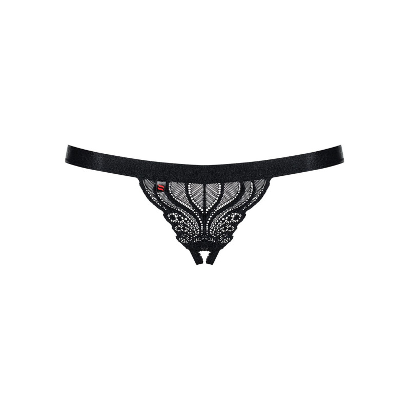 Мереживні танги Obsessive 828-THC-1 crotchless thong S/M, чорні - задній вигляд