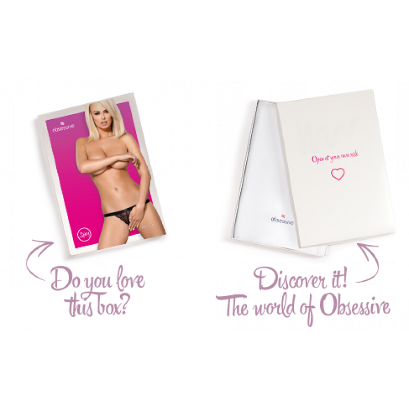 Чорні мереживні танги Obsessive 828-THC-1 crotchless thong - повний комплект