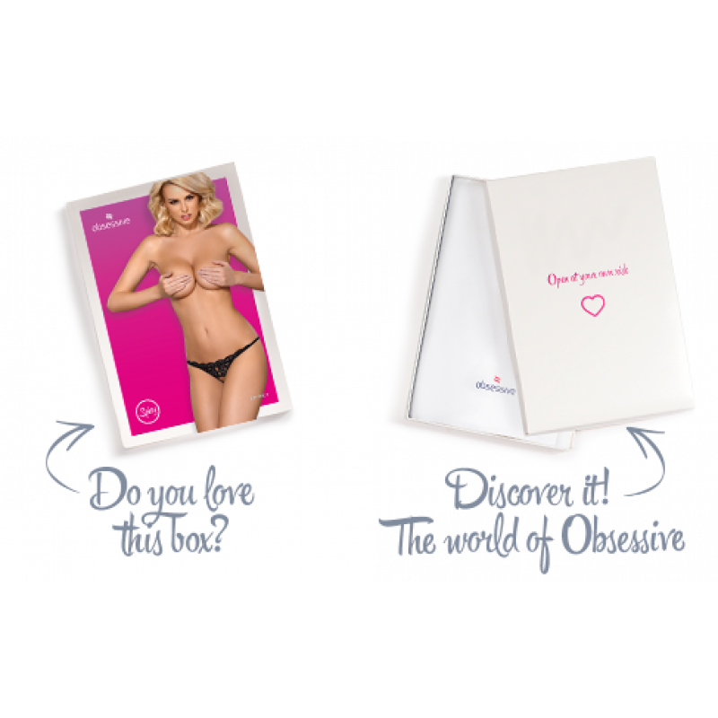 Мереживні танги Obsessive 831-THC-1 crotchless thong L/XL чорні, акцент на вирізах