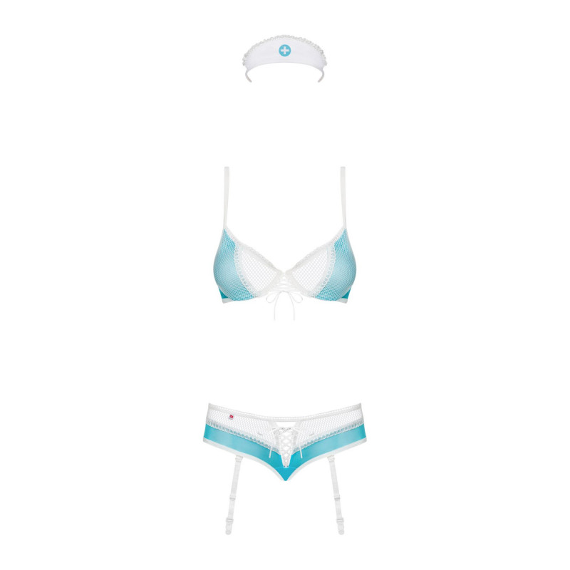 Текстура ткани эротического костюма медсестры Obsessive 834-CST-6, L/XL, бело-голубой