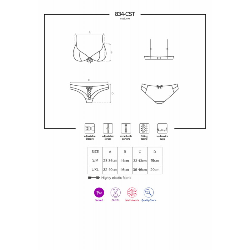 Эротический костюм медсестры Obsessive 834-CST-6, акцент на вырезе, бело-голубой