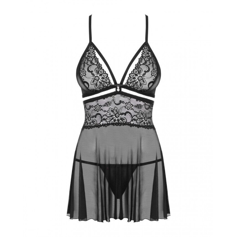 Комплект Obsessive 838-BAB-1 babydoll & thong чорний S/M - демонстрація на моделі