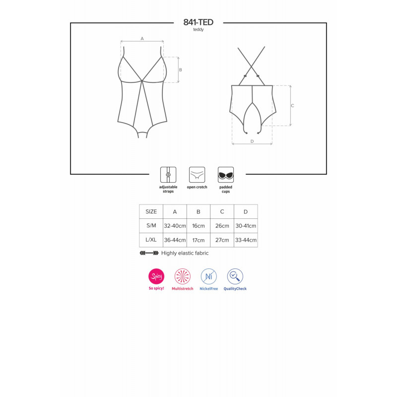 Спинка сітчастого боді Obsessive 841-TED-1 teddy чорного, вигляд ззаду