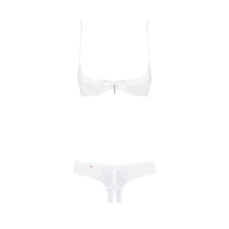 Еротичний комплект Obsessive Alabastra L/XL, білий, крупний план мережива