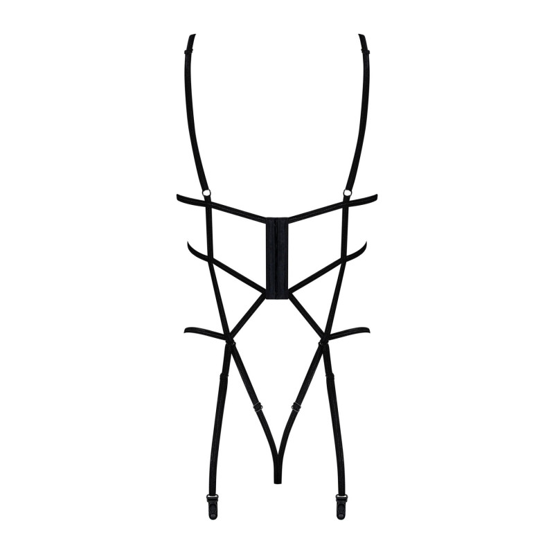 Боді Obsessive Badossa crotchless teddy L/XL, чорне, крупний план, вишивка, декор