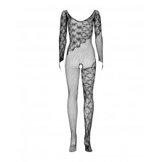 Бодистокинг Obsessive Bodystocking F210 S/M/L, чёрный, митенки, сетка, цветное кружево