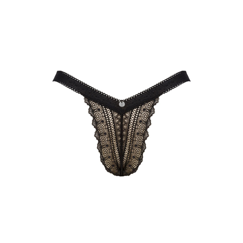 Мереживні трусики Obsessive Estiqua panties M/L чорні - верхня частина з еластичною резинкою