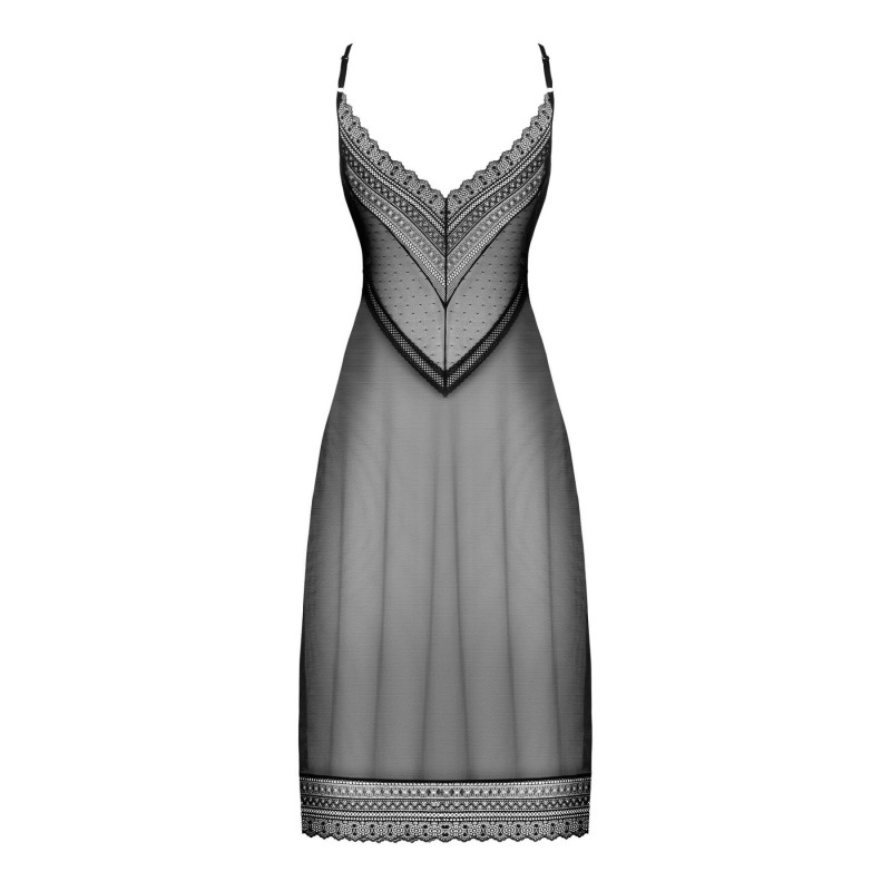 Чорна напівпрозора сорочка Obsessive Estiqua chemise XL/2XL, загальний вигляд