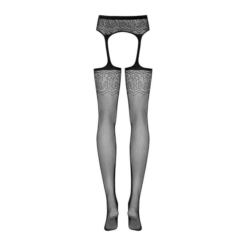 Загальний вигляд чорних сітчастих панчіх-стокінгів Obsessive S207 XL/XL