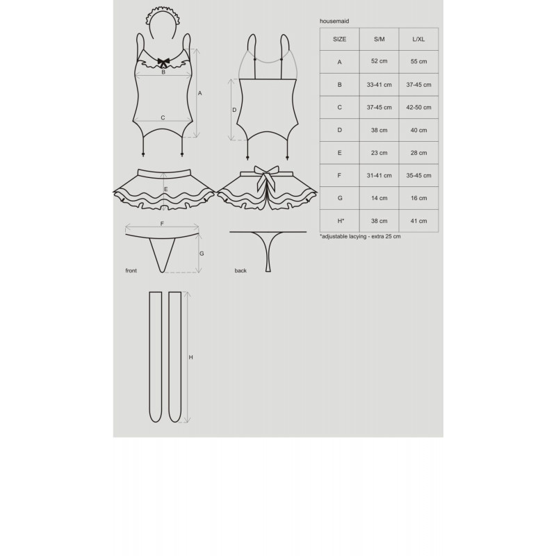 Еротичний костюм покоївки Obsessive Housemaid - елементи комплекту (плаття, капелюшок, фартух, трусики, панчохи)