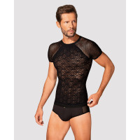 Мужская полупрозрачная футболка Obsessive T102 с орнаментом S/M/L, черная