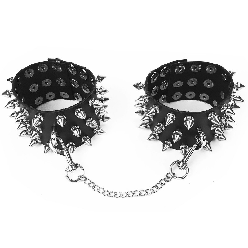 Поножі з шипами Art of Sex, натуральна шкіра, чорні, вид збоку