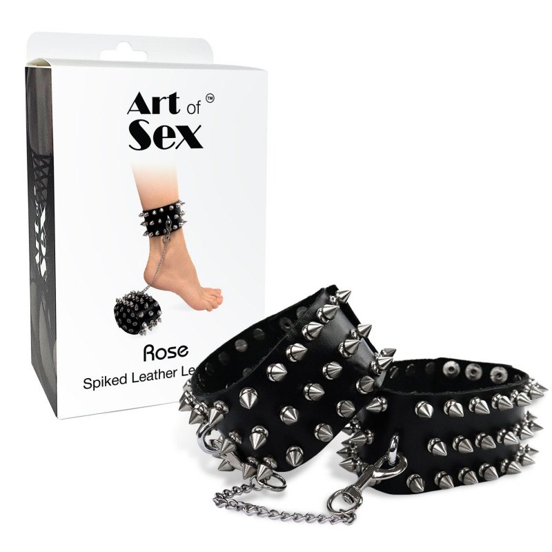Текстура натуральної шкіри чорних поножів Art of Sex з шипами