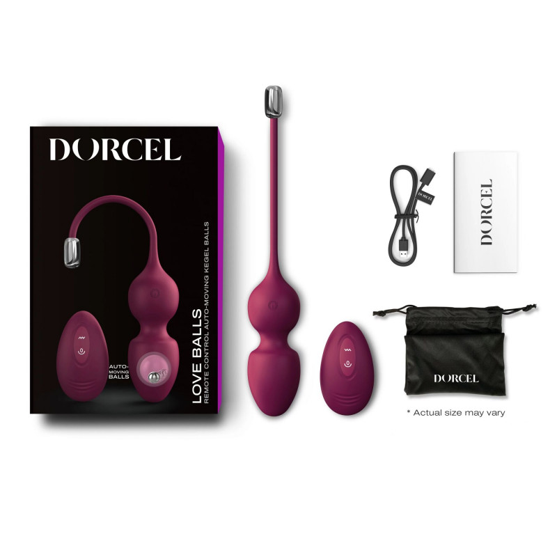 Вагінальні кульки Dorcel LOVE BALLS PLUM, демонстрація розміру та деталей